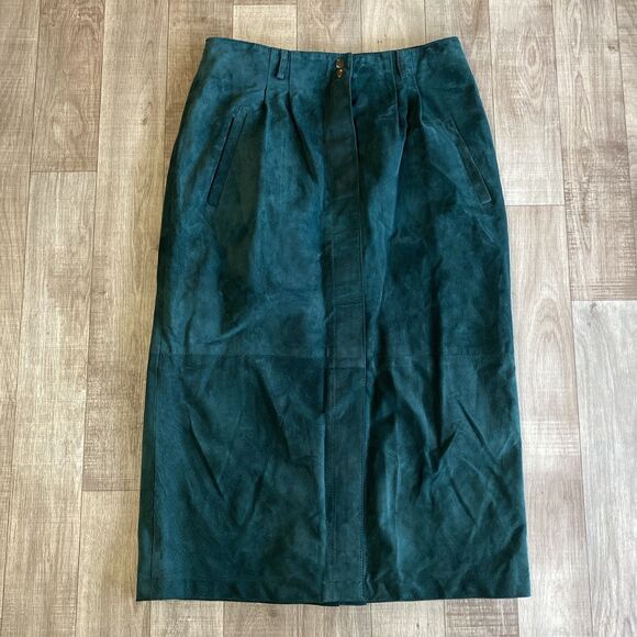 Vintage Bushwacker USA Genuine Leather Suede Maxi Skirt Western Boho Size 12 - Picture 1 of 7